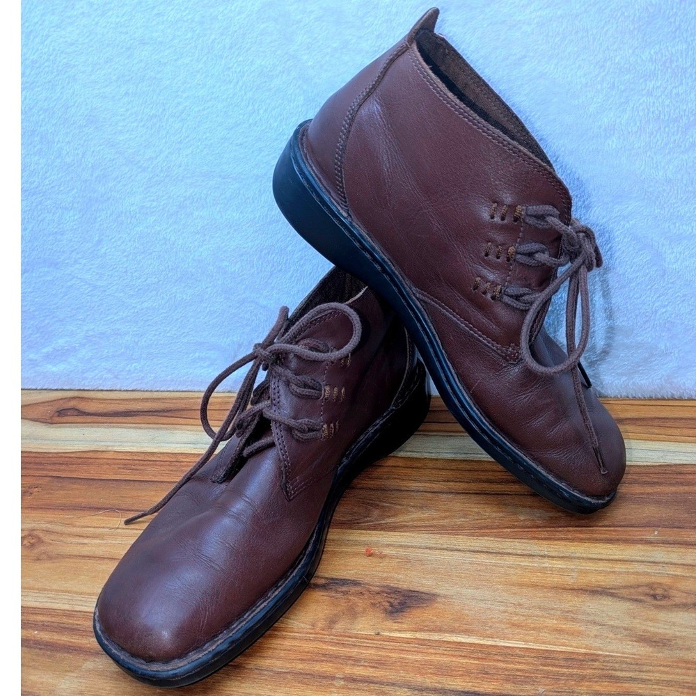 Naturalizer Chukka Ankle Boots Women 7.5 M Brown Leather Lace Up Low Wedge